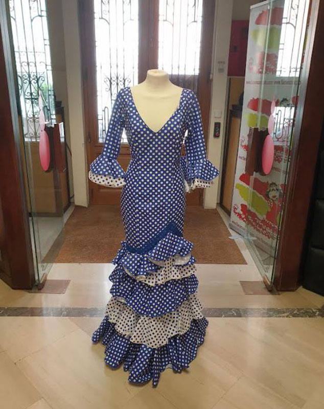 フラメンコアウトレットドレス。Mod。Alegría Lunares Azul。サイズ38